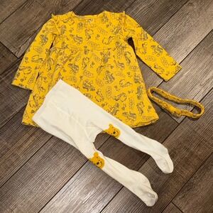 Disney Winnie the Pooh Baby Girl Dress Tights Headband Set Yellow 18M 188616PHZ